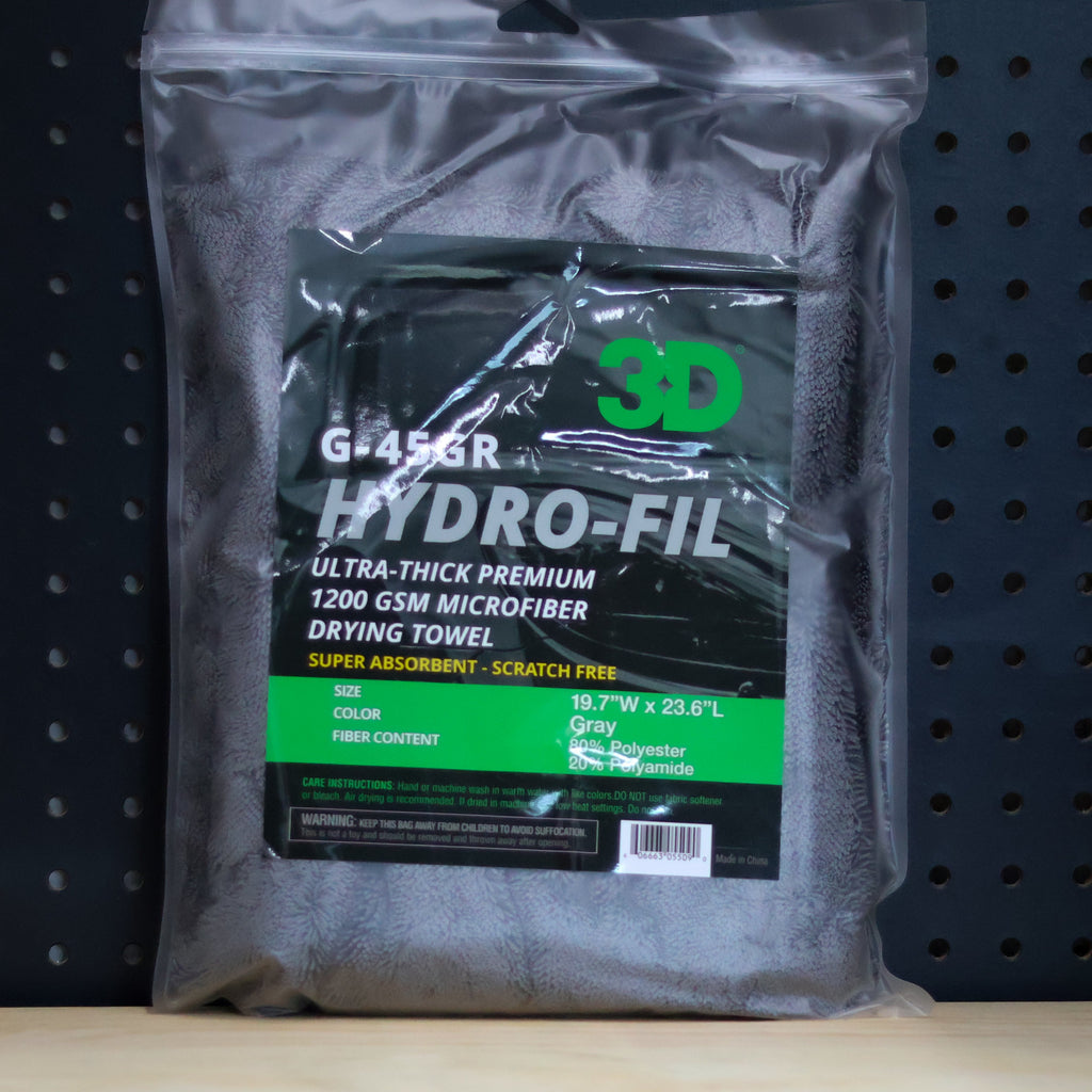 3D gray Hydro-Fil ultra-thick 1200 GSM microfiber towel, 20x24